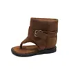 Sandalias de Tira de Dedo Retro de Nicho para Niñas, Nuevo Estilo Verano 2026, Botines Cortos Estilo Occidental de Xinjiang Combinados con Faldas, Sandalias Romanas