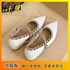 Zapatos de Ballet Planos de Moda Versátiles para Mujer, Nuevos de Verano 2025, Puntiagudos, Tacón Oculto, con Tachuelas, Correa Única, Charol