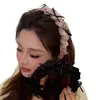 Diadema con Lazo, Cinta Plisada, Peine Dentado, Diseño de Corona Alta, Borde Fruncido, Rosa y Negro, Linda y de Alta Gama