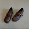 Zapatos Mary Jane retro cuadrados de tejido marrón para mujer, 2026 zapatos de verano de una sola tira, poco profundos, slip-on para ir al trabajo