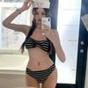 Traje de Baño Bikini Sexy Caliente a Rayas Negras con Abertura para Mujer Vacaciones en la Isla Playa Aguas Termales Pecho Pequeño Push up