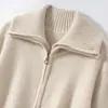 Cárdigan de Punto con Cremallera y Cuello de Solapa de Cachemira de Color Sólido para Otoño e Invierno para Mujer, Jersey Exterior de Cachemira