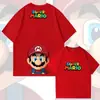 Camiseta de Manga Corta de Algodón Puro Estilo Juego Clásico Super Mario para Hombres y Mujeres Verano Tendencia Marca Holgada Hombros Descubiertos Mangas Medias