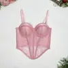 Corsé de encaje transpirable con varillas, push-up, ajustado, sexy, puro deseo, sujetador sin tirantes con relleno, camisola interior