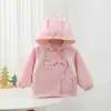 Chaqueta con Capucha 3D de Orejas de Conejo para Niña con Bordado de Gato Lindo, Abrigo Cortavientos Colorblock, Top Elegante