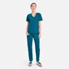 Uniforme de Trabalho Amazon Scrubs com Decote em V e Manga Curta para Mulheres, Top com Laço Frontal, Conjunto de Duas Peças que Marca a Cintura, Uniforme de Beleza para Spa
