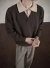 Suéter de tricô retrô estilo "old money" para homens e mulheres, blusa de tricô patchwork falsa de duas peças da moda para casais, suéter estilo casual americano