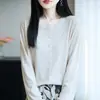 Cárdigan casual suelto cómodo de punto fino imitación seda y lana, manga larga, cuello redondo, para primavera y otoño, abrigo delgado