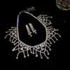 Aretes Colgantes y Collar de Flor de Circonita Brillante Estilo Corte Europeo y Americano, Cadena Ligera de Lujo Nicho para Clavícula, Joyería Exquisita Transfronteriza