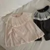 Camiseta base de manga larga de malla de doble capa con cuello de encaje para bebé, estilo INS, para primavera y otoño, para niñas, top interior de moda