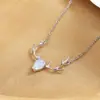 Un Ciervo Te Tiene Plata de Ley 925 Lujo Ligero Moda Collar de Astas Elegante Sencillo Colgante de Piedra Lunar Joyería de Alce para Mujer