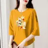 Camiseta de manga tres cuartos para mujer de comercio exterior transfronterizo para el Año del Serpiente, corte holgado, top corto de manga corta estilo chino para mujer