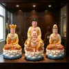 Mármore Branco Três Santos de Saha Buda Shakyamuni Bodhisattva Ksitigarbha Bodhisattva Avalokitesvara Ornamento para Salão de Buda Doméstico Atacado