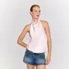 Top de Verano de Satén de Lujo de Gama Alta con Cuello Halter para Mujer, Escote Drapeado y Espalda Descubierta, Chaleco Elegante y Adelgazante sin Mangas para el Trabajo