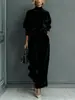 Comercio Exterior Transfronterizo Europeo y Americano Ropa de Mujer Moda Otoño e Invierno Traje Deportivo Casual Terciopelo Manga Larga Color Sólido Cuello Alto Pantalones de Pierna Ancha