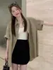 Camisa Chaqueta Khaki Vintage Japonesa para Mujer Verano Nueva de Longitud Media Manga Corta Holgada Casual