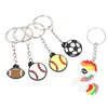 Llaveros de Pelotas Deportivas Transfronterizas Llaveros de Fútbol Béisbol Rugby Figuras de Ponis Arcoíris Dijes para Mochila