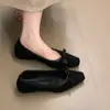 Colección nueva 2025: Zapatos planos para mujer de punta cuadrada, adornados con lazo, de tacón bajo, mocasines de boca poco profunda, adecuados para el trabajo y para combinar con vestidos