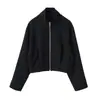 Chaqueta corta con cremallera y cuello alto para mujer, cintura elástica de otoño, corte holgado para mujeres petite 8372283