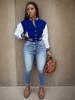 Chaqueta de Bloques de Color para Mujer Europea y Americana de Primavera y Otoño 2024, Abrigo de Traje de Béisbol con Letras de Un Solo Botón, Chaqueta Deportiva