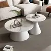 Mesa de centro minimalista estilo cream em rocha sinterizada, mesa de centro redonda de luxo leve para apartamentos pequenos, mesa lateral redonda para sofá para uso doméstico na sala de estar