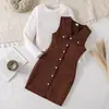 Vestido para Niña Otoño Invierno Nuevo Conjunto de Dos Piezas: Top de Punto + Peto de Pana Set Infantil Amazon