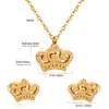 Conjunto de Joias de Aço Inoxidável Transfronteiriço, Moderno e Luxuoso, Versátil Conjunto de Brincos de Coroa e Colar com Corrente de Clavícula de Diamante