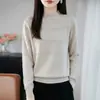 Nuevo suéter de punto hueco sin costuras para otoño e invierno para mujer, suéter jacquard de cuello semi-alto, ropa para mujer con un diseño elegante, top holgado de manga larga