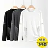 Camiseta de manga larga para hombre para primavera y otoño, disponible en blanco puro y negro, con cuello redondo, adecuada como capa base o camiseta interior, y un diseño fino y ligero para usar en otoño