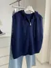 Colete com Capuz de Malha Canelada Estilo Coreano Preguiçoso Roupa Externa para Mulheres 26 Outono/Inverno Macio e Moderno Camada Cardigã com Zíper