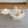 Mesa de Café Retro Estilo Francés Crema para Apartamentos Pequeños, Redonda Acrílica Moderna para Sala de Estar del Hogar Combinación Simple Nuevo Modelo de Moda