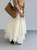 Jiang Zuo Blusa Casual Romântica bege retalhos saia irregular feminina outono alta qualidade cor sólida saia longa 1989