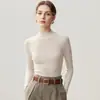 Suéter de punto fino 100% lana pura para mujer, nuevo color liso de manga larga, prenda básica para otoño e invierno, elegante suéter para ir al trabajo