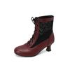 Botas cortas de tacón medio con punta redonda y costura de encaje para mujer, primavera y otoño, comercio exterior transfronterizo, talla grande 38-13