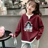 Novo Estilo Meninas Cor de Bebê Patchwork Color Block Manga Longa Roupa Íntima Desenho Animado Crianças Médias e Grandes Primavera e Outono Gola Redonda Falsa Duas Peças Camiseta Base