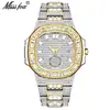 MISSFOX Moda Europea y Americana Punk Hip Hop Completo de Diamantes Reloj para Hombre Dorado Resistente al Agua Calendario Reloj de Cuarzo Moda