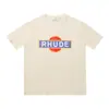 High Street Europeo y Americano Marca de Moda RHUDE Atardecer Cara Redonda de Corazón Impresión de Letras Nuevas Oversize Holgada Camiseta de Manga Corta