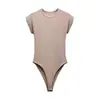 Ropa de cuerpo de punto elástico con rayas, cuello redondo, manga corta, ajustada, sexy, para mujer, nueva de verano, transfronteriza europea y americana