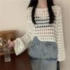 Moda Feminina Gola Redonda Manga Longa Pulôver Tricotado Solto Design Nicho Estilo Preguiçoso Tricot de Malha Vazada