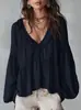 2026 Primavera/Verano Europeo y Americano Casual Dulce Volantes Mangas Abullonadas Plisado Camisa Top Tienda Independiente