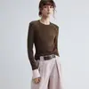 Camiseta de Manga Larga para Mujer, Color Bloque, Hombro Recto, Diseño Simple, Moda, Ropa Interior Básica, Comercio Exterior Transfronterizo, Otoño 2026