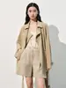 26 Novos Trench Coats de Seda de Cor Sólida de Alta Qualidade para Primavera e Verão para Mulheres, Casaco Casual Elegante de Comprimento Médio Atacado