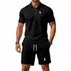 2025 Nuevo Traje Deportivo Casual de Verano para Hombre con Polo de Solapa Ajustado y Pantalones Cortos de Malla de Manga Corta