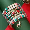 Festival de Navidad Pulsera de Arcilla Suave con Cuentas Set Cuentas con Letras Inglesas Colgante Navideño de Aleación Cadena de Mano al por Mayor