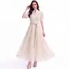 Vestido de renda bordada com gola de camisa, mesmo estilo de blogueira de moda internacional, acinturado, saia longa fluida, roupas femininas de verão