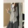 Jaqueta casual feminina macia e confortável de corte solto com capuz e zíper duplo, perfeita para primavera e outono, apresentando um estilo relaxado e sem esforço