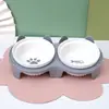 Tigela Dupla Cerâmica para Gatos, Tigela de Água com Proteção de Pescoço, Boca Inclinada Elevada, Tigela de Comida para Gatos, Tigela de Água, Tigela para Pets, Acessórios para Pets