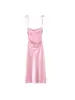Vestido rosa elástico de tirantes finos estilo europeo y americano con lazo, marca Z, ropa para mujer de AliExpress, moda de venta caliente transfronteriza, satén de seda