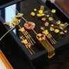 Accesorios para el Cabello de Novia Estilo Chino 2024 Nuevo Vintage Pin de Flor Dorada Vestido Clásico Xiuhe Vestido de Dragón y Fénix Adornos para el Cabello para Niños