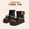 Botas de Couro para Bebês e Crianças 2025 Outono Botas de Princesa com Laço para Meninas Botas Curtas para Meninas Botas com Solado Macio Antiderrapante